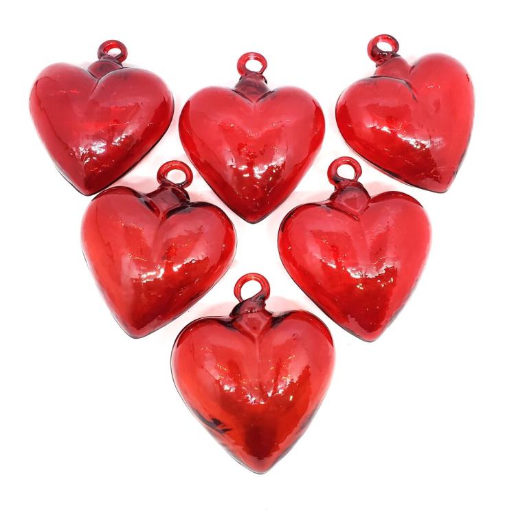 Sale Items / Red 3.5 inch Medium Hanging Glass Hearts (set of 6) / These beautiful hanging hearts will be a great gift for your loved one.